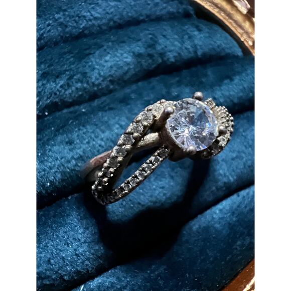 Size 10 Sterling Silver CZ Engagement Ring Twisted Pave Band S925 - Picture 3 of 8